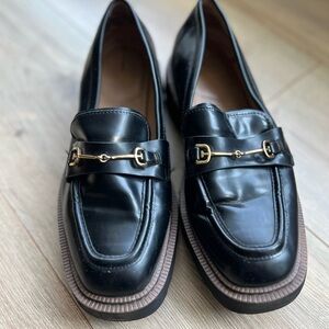 Sam Edelman Black Leather Loafers with Gold Buckle 8.5W well used